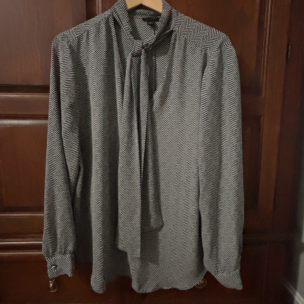 Ann Taylor Black and White Herringbone Dress Shirt